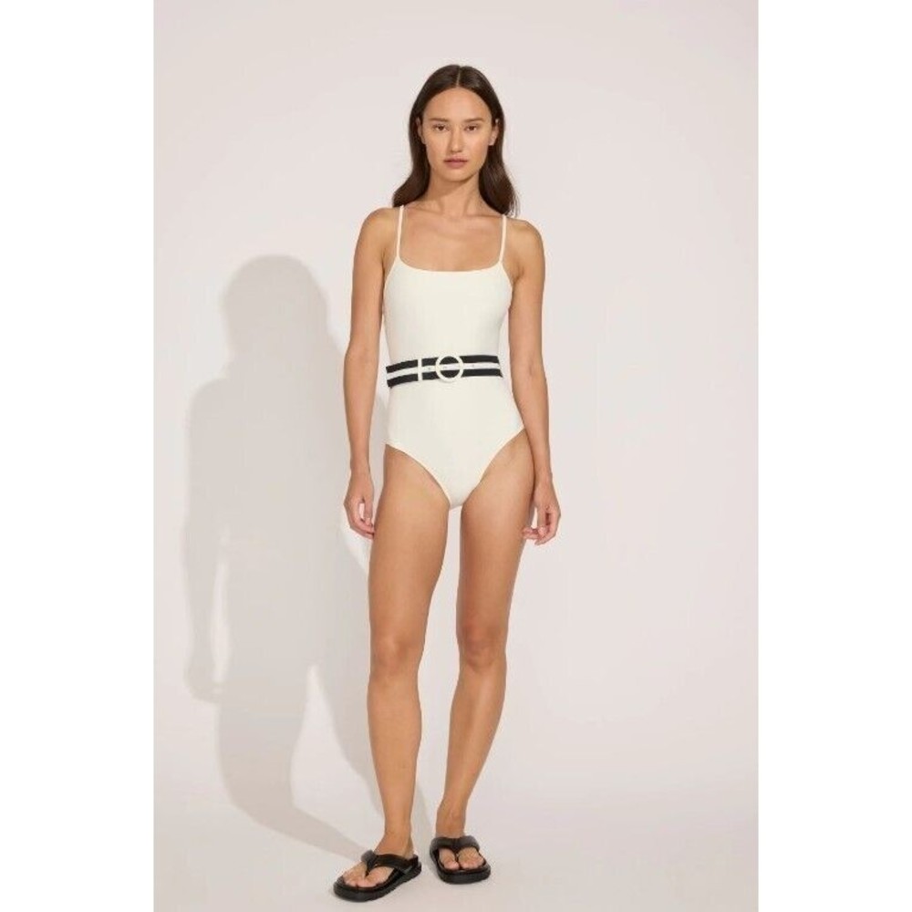 NWT Solid and Stripes Nina One Piece Swimsuit Belted OTS Womens Small Cream